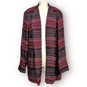 SELECTION By Ulla Popken Blazer Woven Open Front Pink Black German Design Sz 20